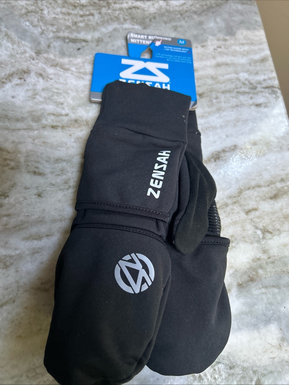 Zensah Smart Running Mittens M Black Convertible Winter Gloves Touchscreen New